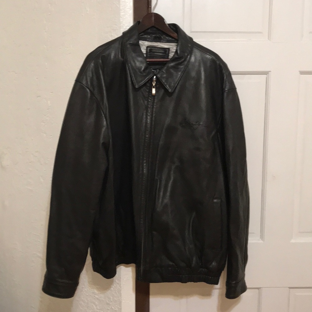 Sean Jean Men’s Black Leather Bomber Jacket